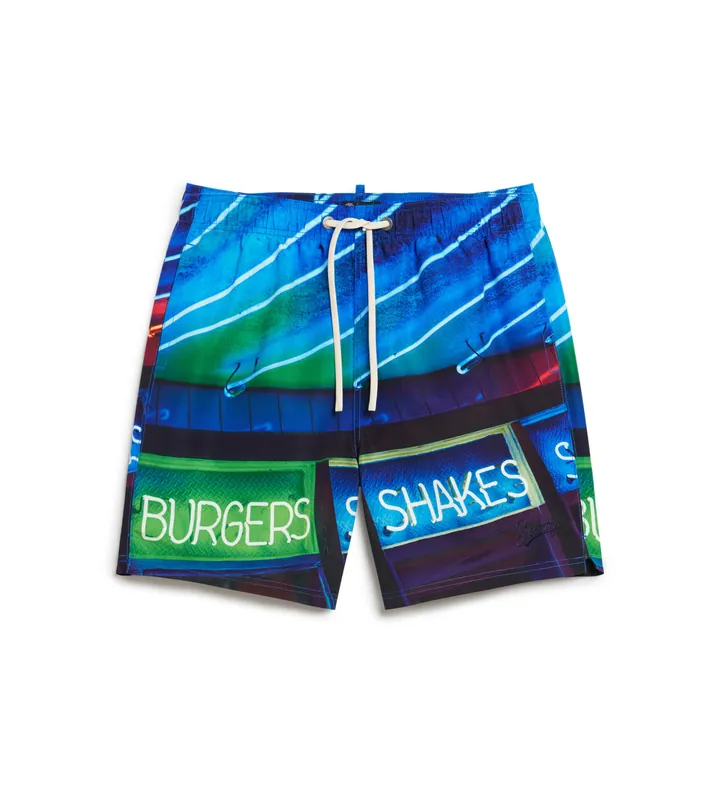 Superdry para hombre. M3010233A Bañador con estampado fotográfico azul (L), Beachwear, Poliéster Reciclado, Sostenible