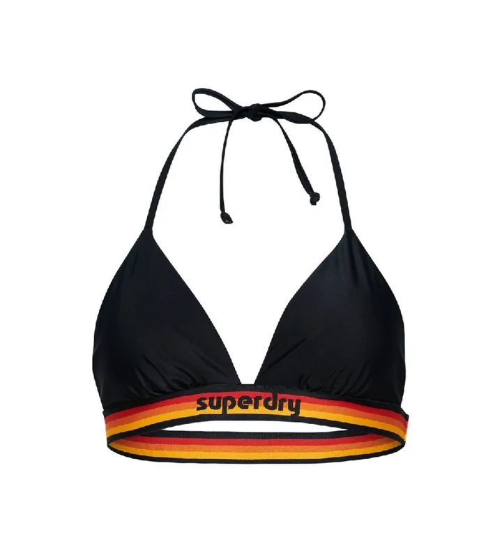Superdry para mujer. W3010359A Top de bikini triangular con logotipo Vintage marino (L), Beachwear, Poliéster Reciclado, Sostenible