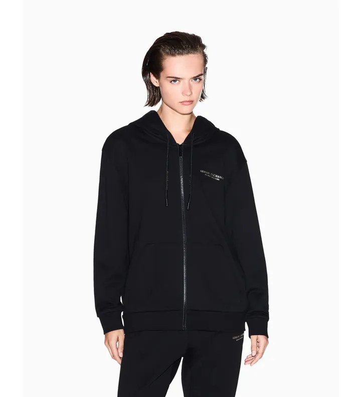 A|X Armani Exchange para mujer. XW001452AF10830MC021 Sudadera con capucha y cremallera negro (L), Casual, Algodón, Manga larga