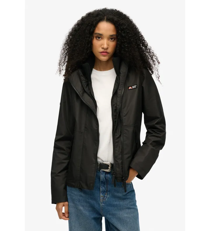 Superdry para mujer. W5011850A Chaqueta cortavientos con capucha Mountain negro (M), Casual, Poliéster