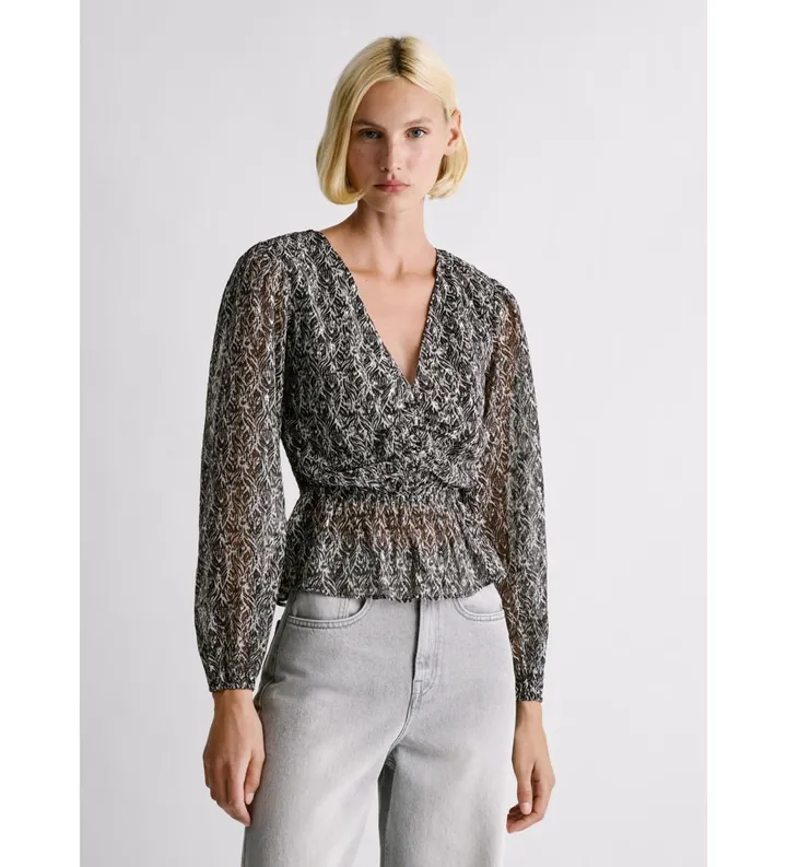 Pepe Jeans para mujer. PL3051290 Blusa Lethe negro (L), Casual, Poliéster, Manga larga