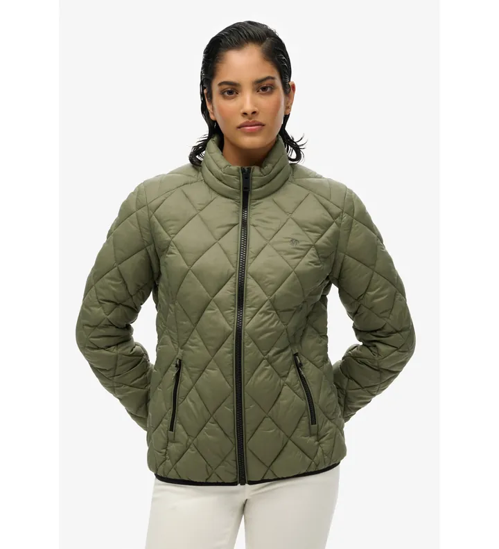 Superdry para mujer. W5011919A Chaqueta Diamond Quilt Fuji Lite verde (M), Casual, Nylon