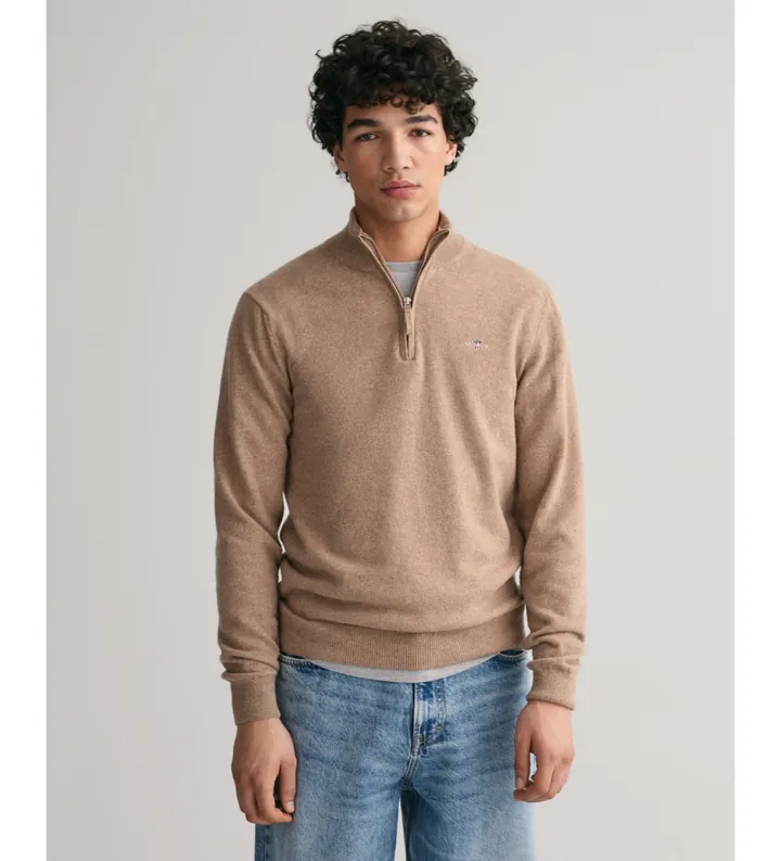 Gant para hombre. 87213 Jersey media cremallera beige (M), Casual, Lana, Manga larga