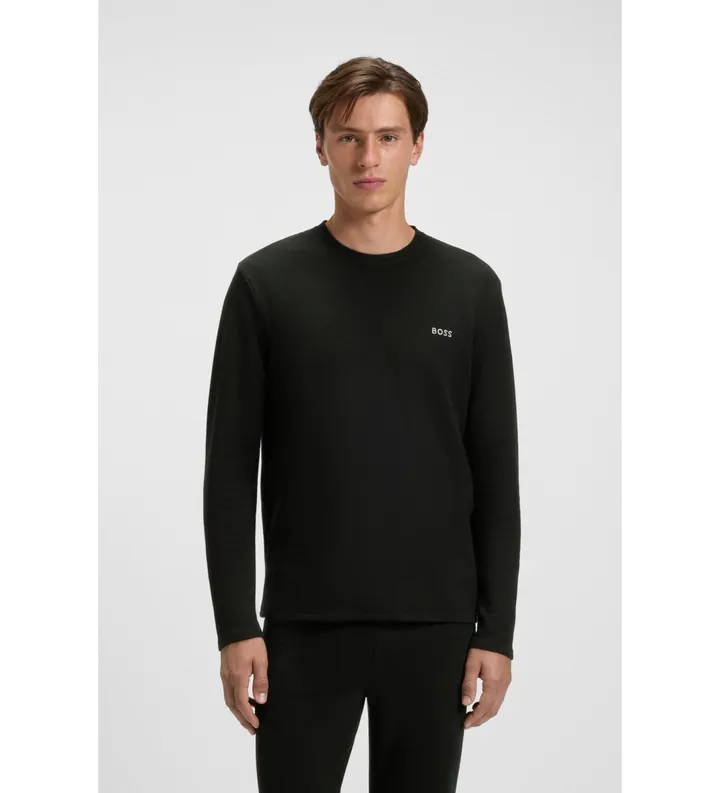 BOSS para hombre. 50535870 Camiseta Waffle negro (L), Homewear, Algodón, Manga larga