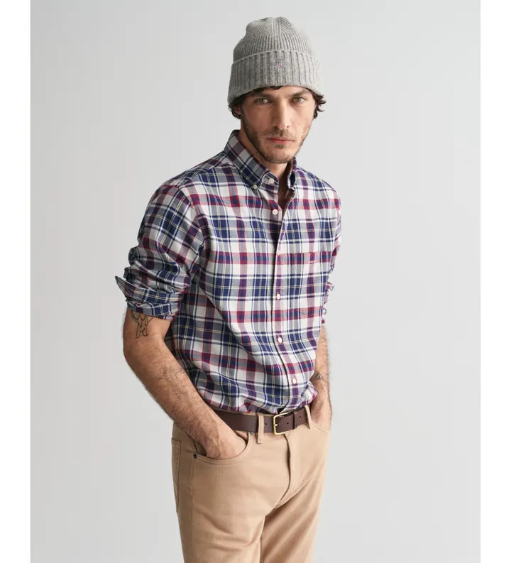 Gant para hombre. 3240218 Camisa De Franela Regular Fit Jaspé De Cuadros Escoceses marino (S), Casual, Algodón, Manga larga