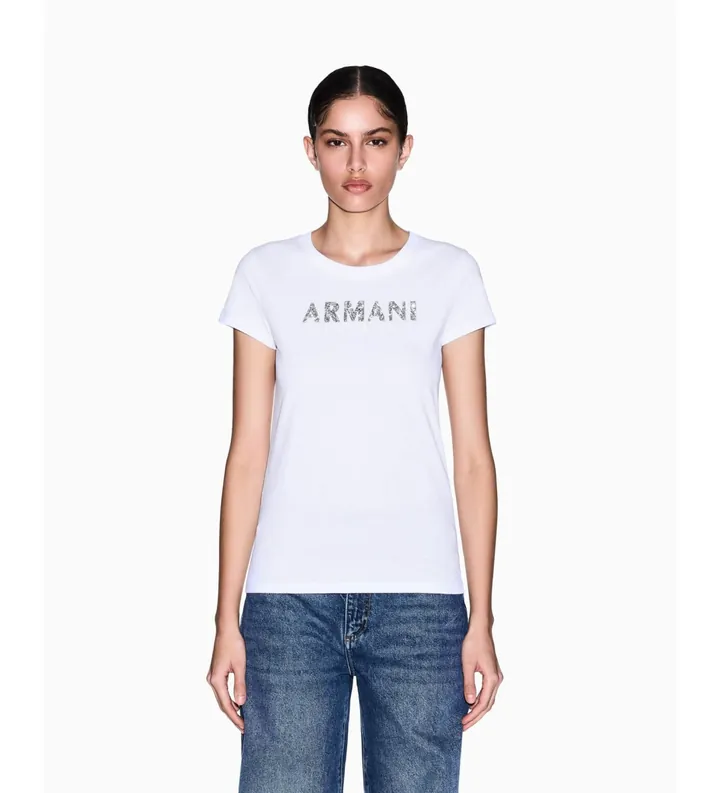 A|X Armani Exchange para mujer. XW002106AF10356U0002 Camiseta Slim Fit blanco (L), Casual, Algodón, Manga corta