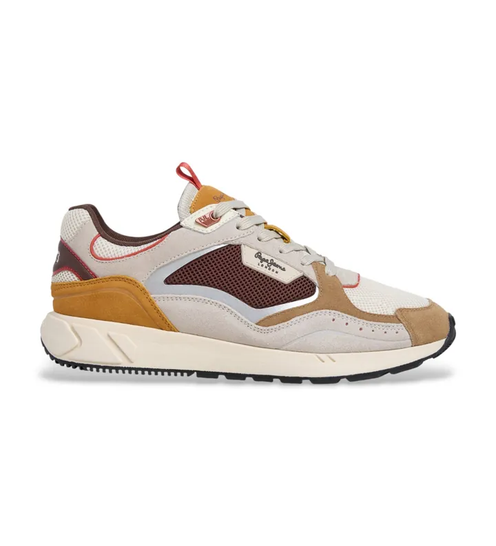 Pepe Jeans para hombre. PMS600018 Zapatillas de Piel Marlon Sporty beige (40), Plano, Cordones, Casual