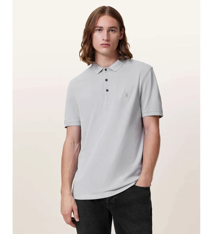 ALL SAINTS para hombre. M075PB Polo Reform (L), Casual, Gris, Algodón, Manga corta