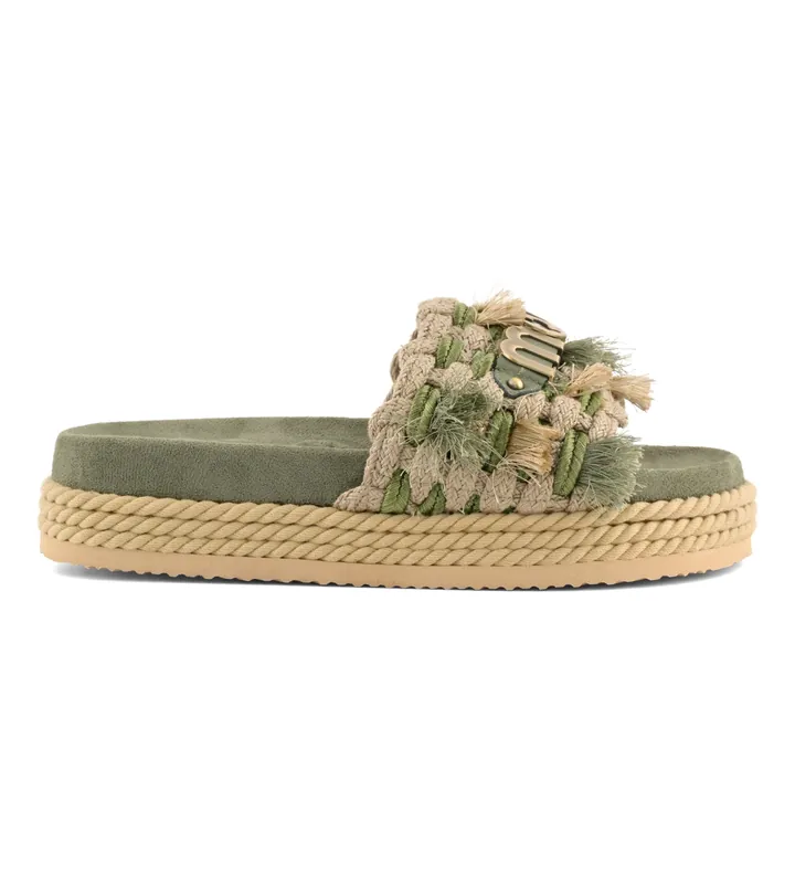 Mou para mujer. MU.SW451008K Sandalias de ante Monoband rope fringes verde (37), 3 a 5cm, Ninguno, Casual