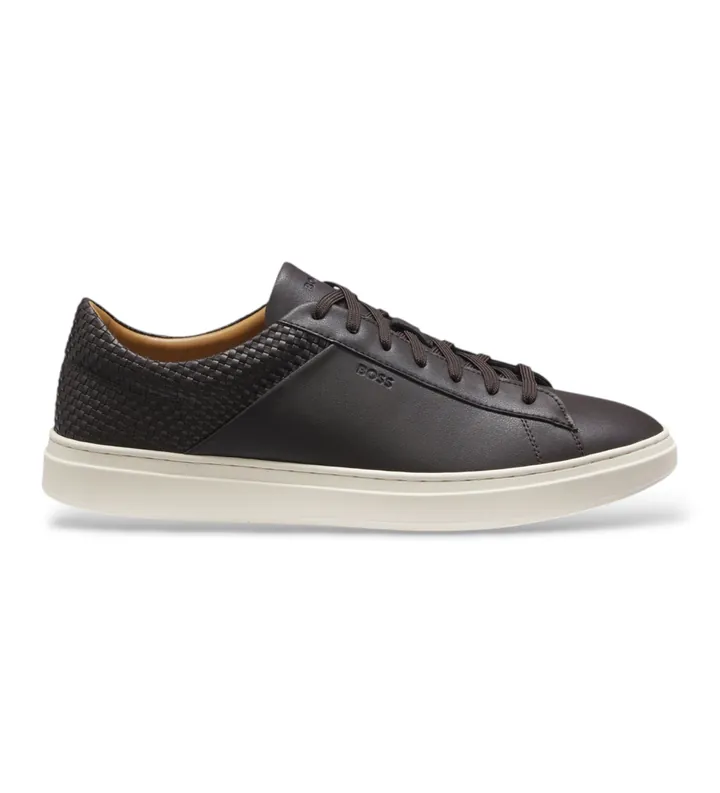 BOSS para hombre. 50563591 Zapatillas de piel Kieran Tenn marrón oscuro (39), Plano, Cordones, Casual