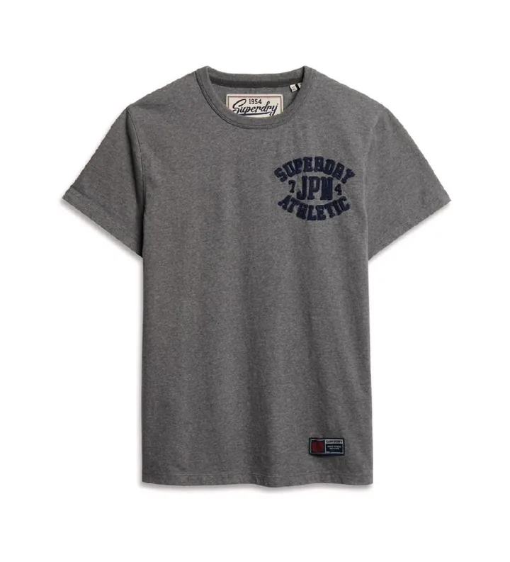 Superdry para hombre. M1012041A Camiseta de manga corta con detalle en el pecho Vintage Athletic gris (XXL), Casual, Algodón
