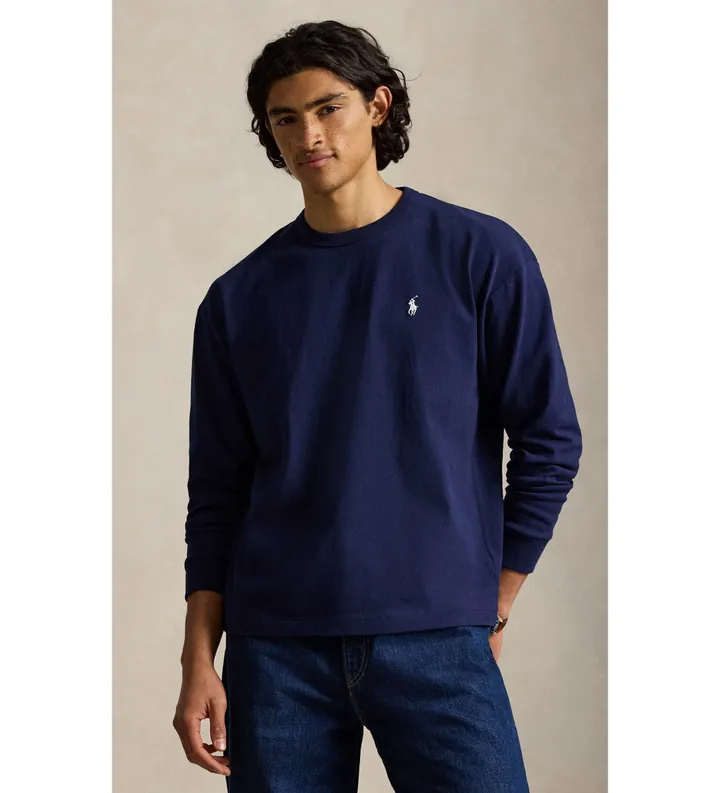 Polo Ralph Lauren para hombre. 710B18909003 Camiseta de punto jersey de manga larga marino (L), Casual, Algodón