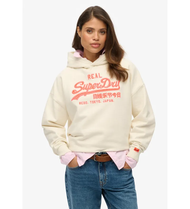 Superdry para mujer. W2012438A Sudadera Vintage blanco crema (L), Casual, Algodón