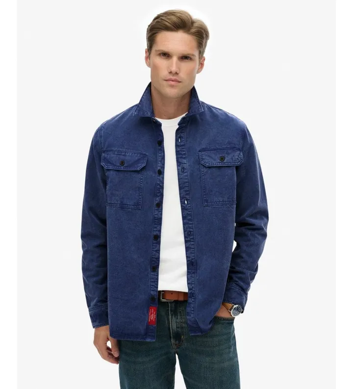 Superdry para hombre. M4011068A Sobrecamisa Merchant Military marino (L), Casual, Manga larga, Lyocell