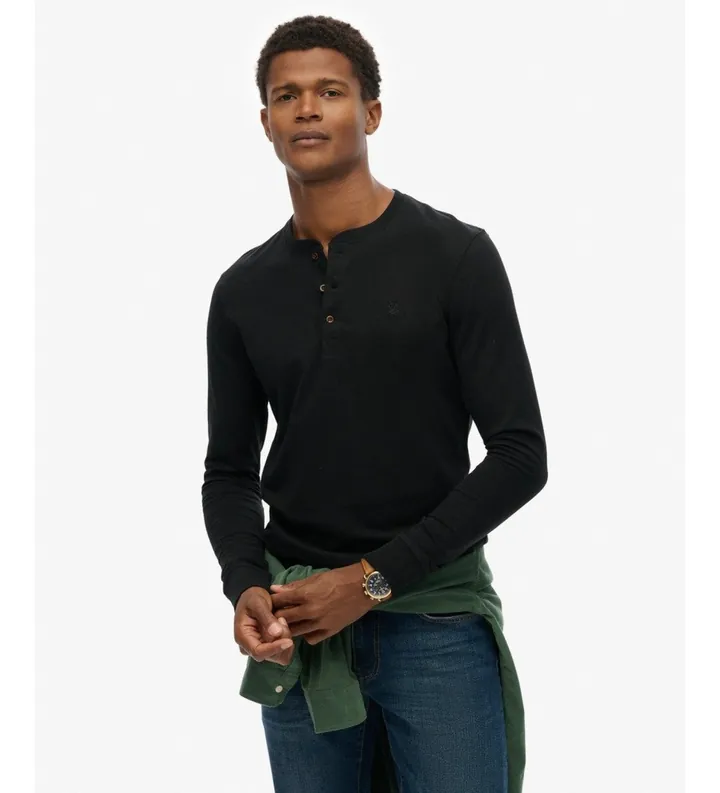 Superdry para hombre. M6010907A Camiseta Classic Essential negro (S), Casual, Algodón, Manga larga
