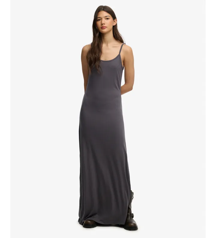 Superdry para mujer. W8012140A Vestido Maxi Cami gris (S), Casual, Viscosa, Sin mangas / Tirantes