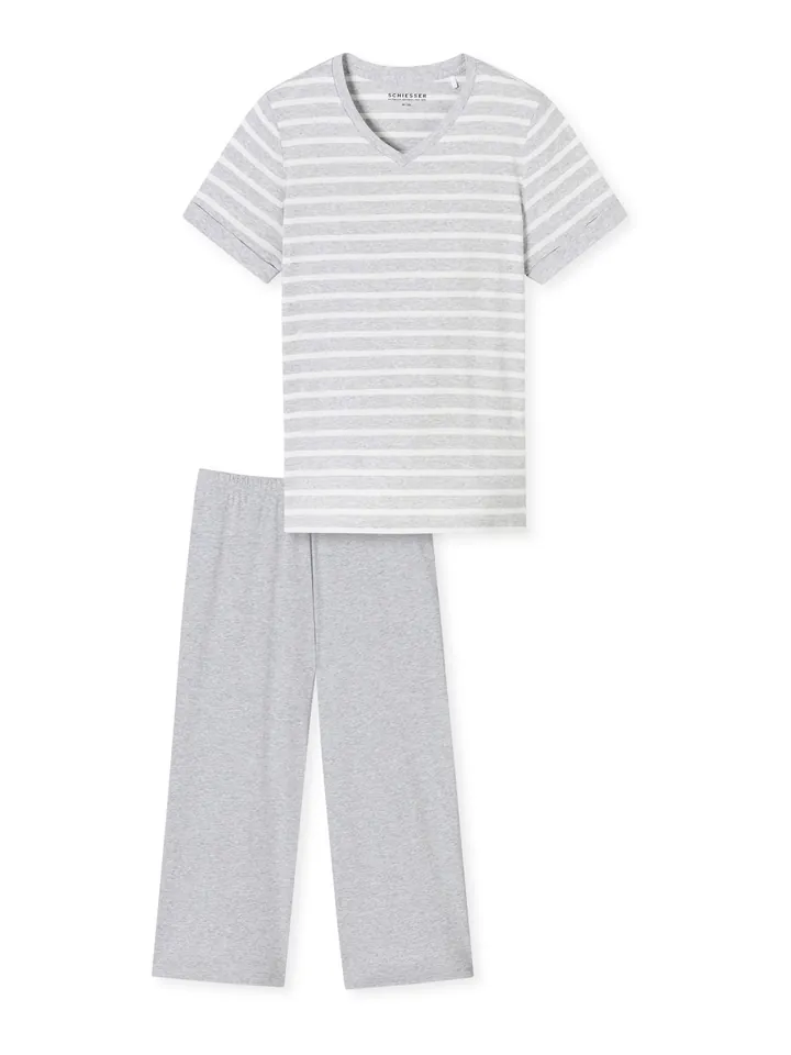 SCHIESSER Pijama 'Casual Essentials ' gris moteado / blanco