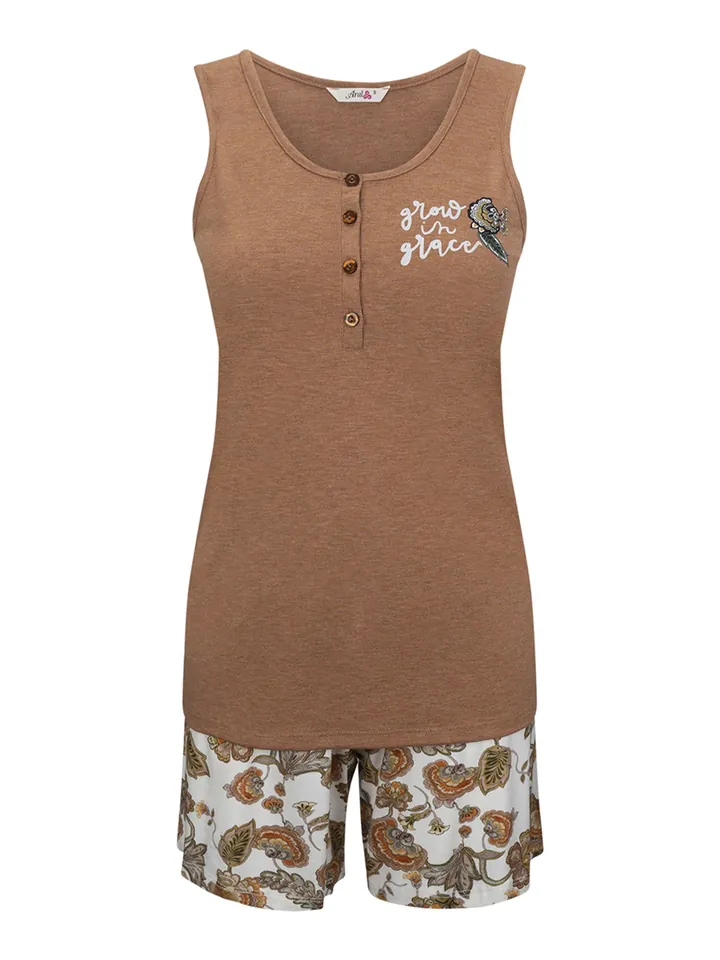 Goldenbay Pijama de pantalón corto 'Irises' marrón / blanco