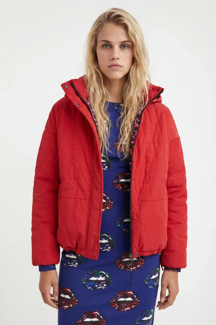 Desigual, Chaqueta corta acolchada capucha, Poliester, Rojo, L