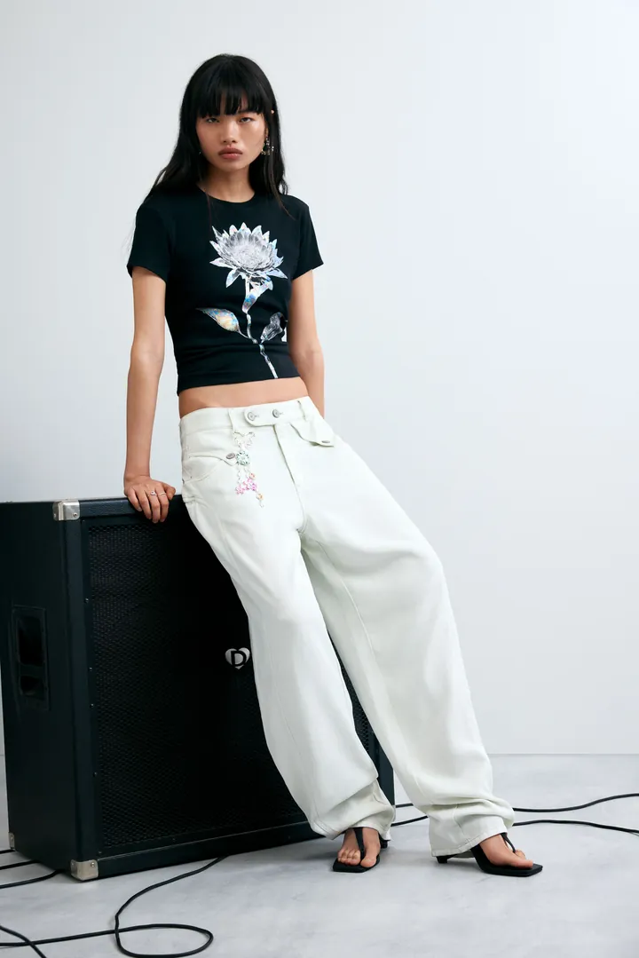 Desigual, Pantalón baggy botones, Mujer, Lyocell, Blanco, 34