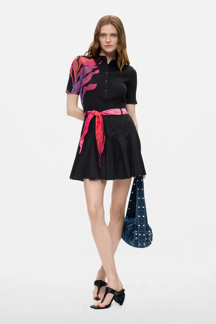 Desigual, Vestido corto Estampado, Mujer, Algodon, Negro, L