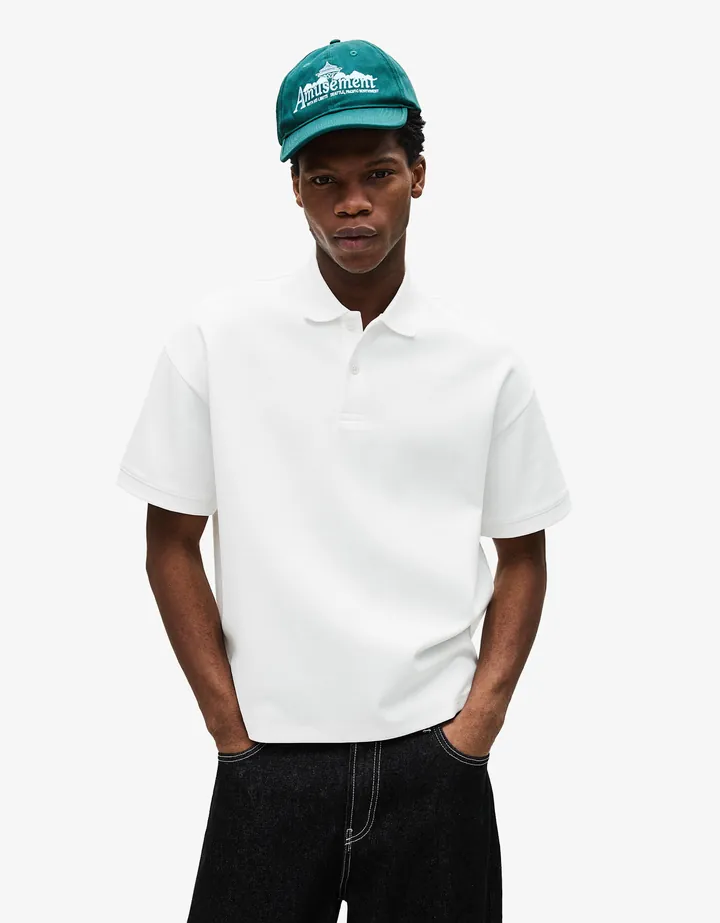 Bershka Polo Manga Corta Hombre L Blanco Roto
