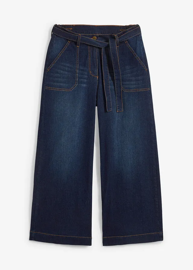 Vaqueros de pernera ancha, high waist, cintura cómoda y cropped