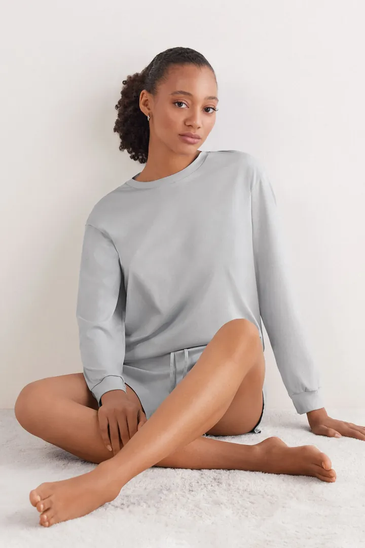 Intimissimi Jersey de Manga Larga de Algodón Elevated Cotton Mujer Gris Tamaño L