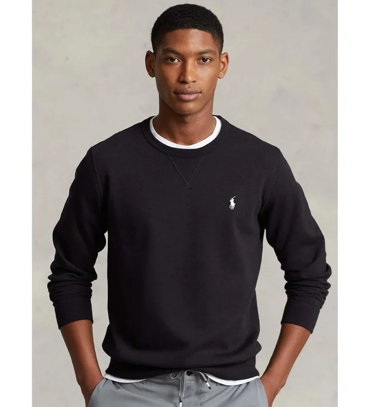 Polo Ralph Lauren para hombre. 710888284003 Jersey Sleeve negro (L), Casual, Algodón, Clásico