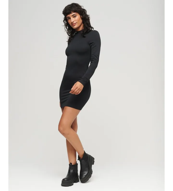 Superdry para mujer. W8011536A Minivestido cuello perkins negro (L), Casual, Modal, Manga larga
