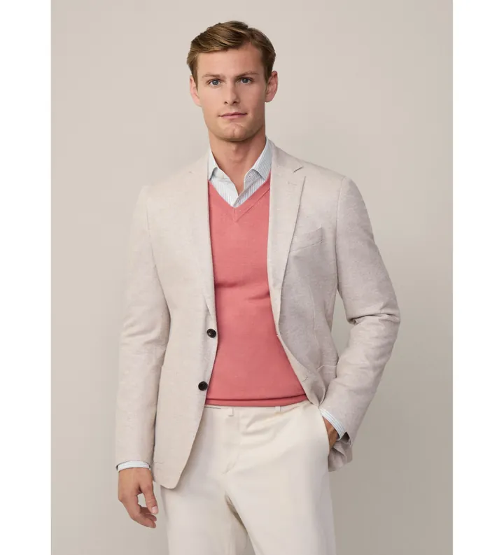Hackett London para hombre. HM443426 Americana Waffle beige (40/32), Casual, Fiesta, Lino, Clásico, Manga larga, Taupe