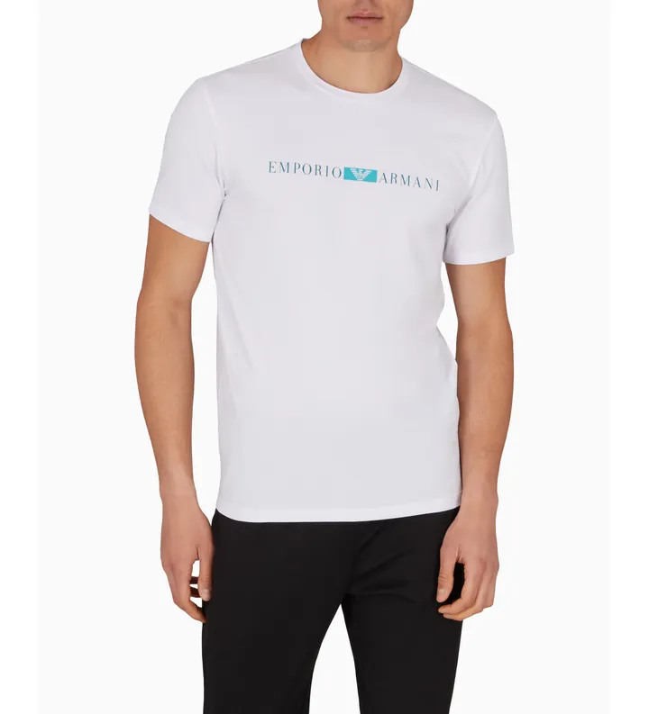 Emporio Armani para hombre. EM000379_AF10774 Camiseta Mini Logo blanco (S), Casual, Algodón, Manga corta