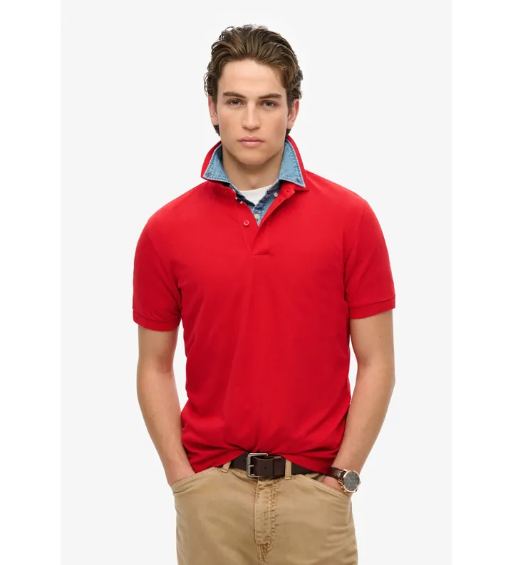 Superdry para hombre. M1110438A Polo de piqué City rojo (L), Casual, Algodón, Manga corta