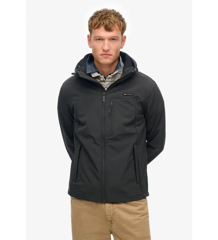 Superdry para hombre. M5012103A Chaqueta con capucha de tejido softshell Trekker negro (L), Casual, Poliéster