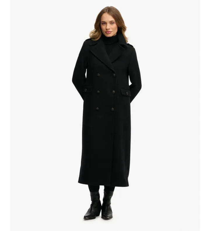 Superdry para mujer. W5011889A Abrigo Breasted negro (XS), Casual, Lana, Clásico