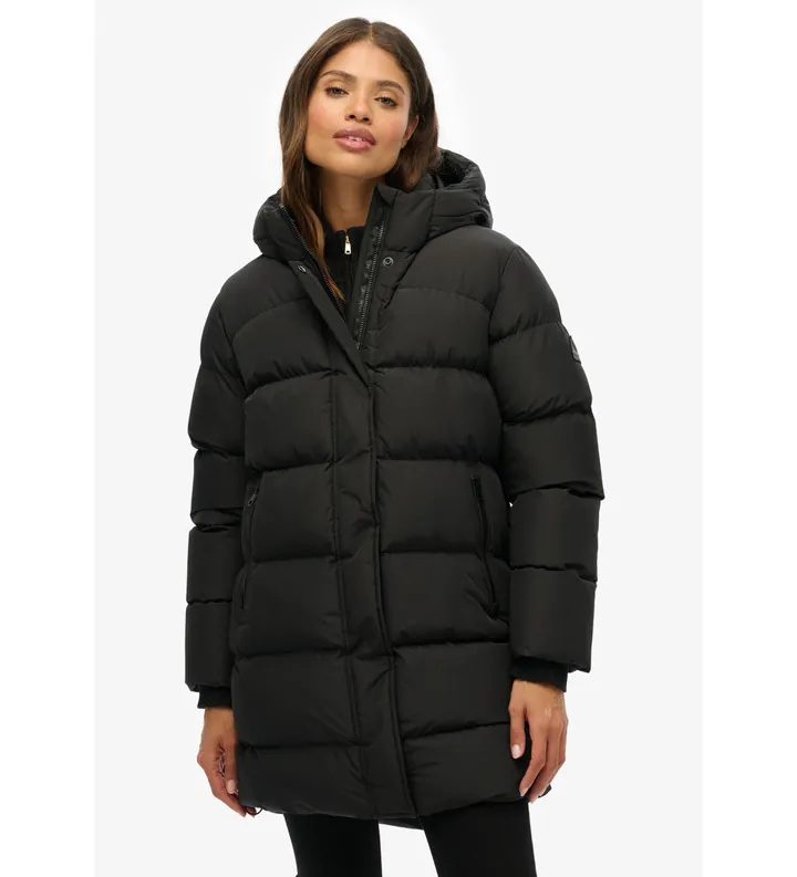 Superdry para mujer. W5012003A Chaqueta Hooded Sports Puffer Mid negro (L), Casual, Poliéster