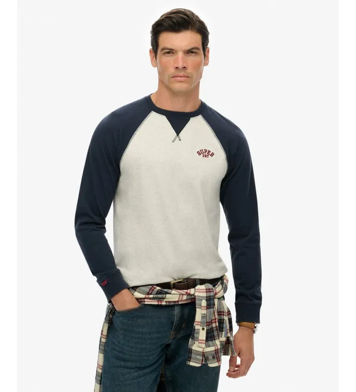 Superdry para hombre. M6010915A Camiseta Vintage Athletic Baseball Top marino (L), Casual, Algodón, Manga larga
