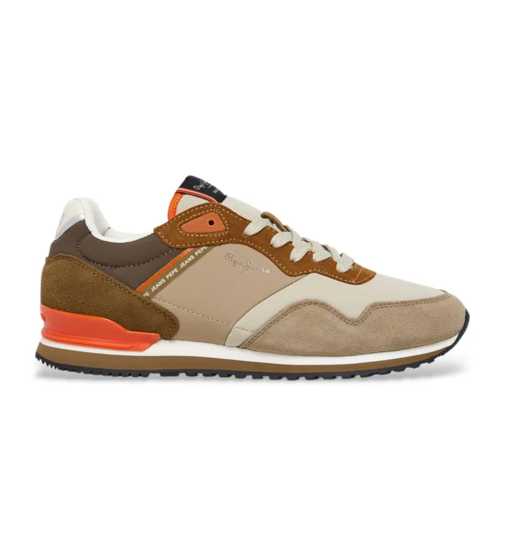 Pepe Jeans para hombre. PMS40037 Zapatillas de piel London Muse beige (44), Plano, Cordones, Casual