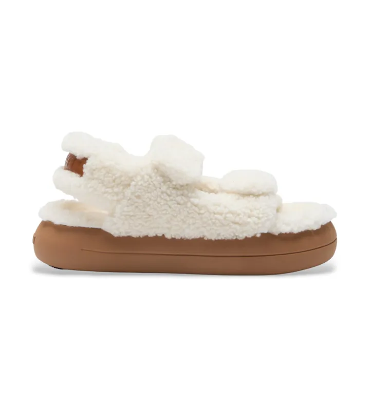Moon Boot para mujer. 80D2420020 Sandalias de Piel Shearling blanco roto (36), Plano, 1 a 3cm, Velcro, Casual