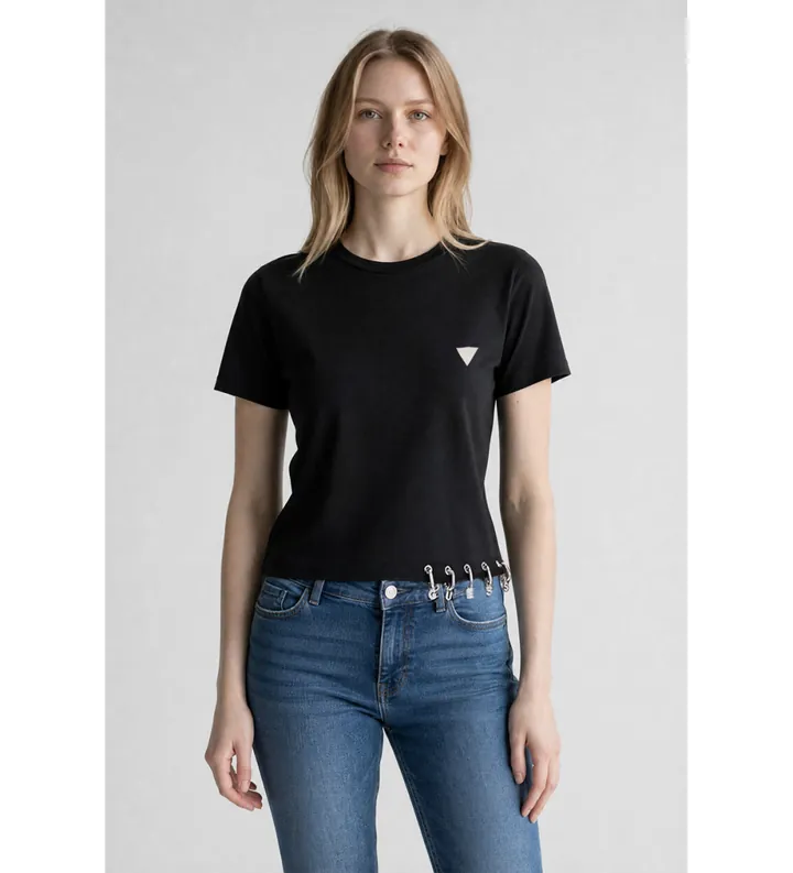 Guess para mujer. W6GP11K2933 Camiseta Elisabette negro (XS), Casual, Algodón, Manga corta