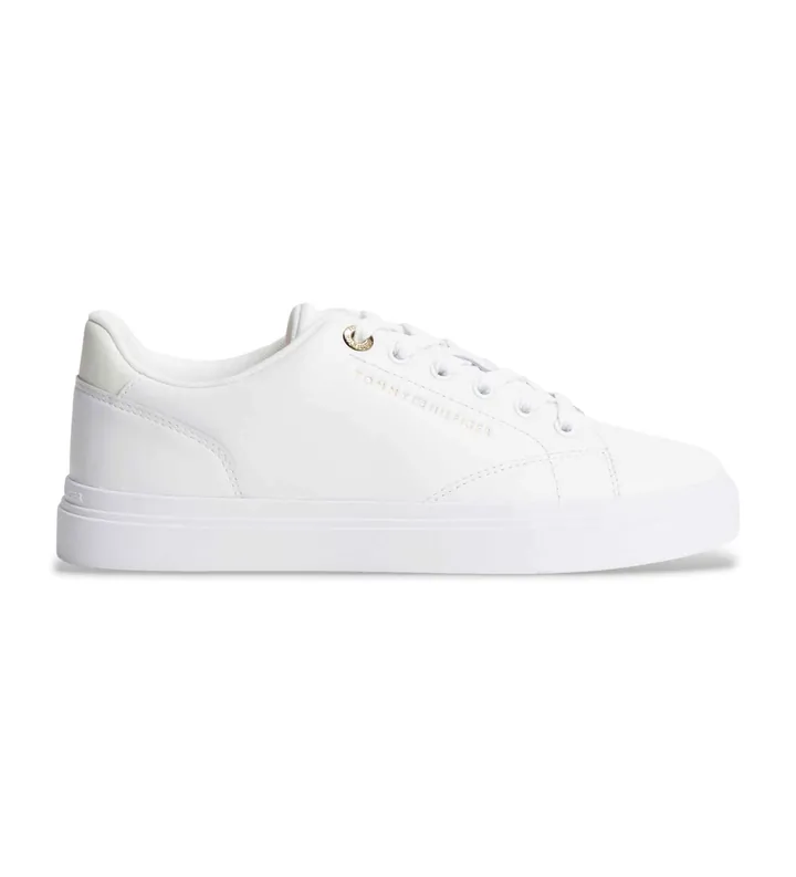 Tommy Hilfiger para mujer. FW0FW09105 Zapatillas de piel con logo metalizado blanco (40), Plano, Cordones, Casual