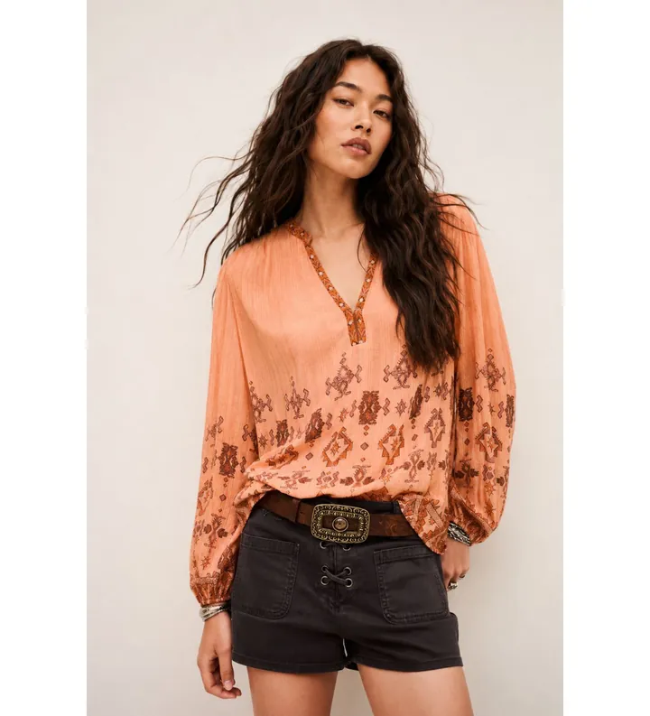 BA&SH para mujer. 1E26ZATO Blusa Zato naranja (34), Casual, Viscosa, Manga larga