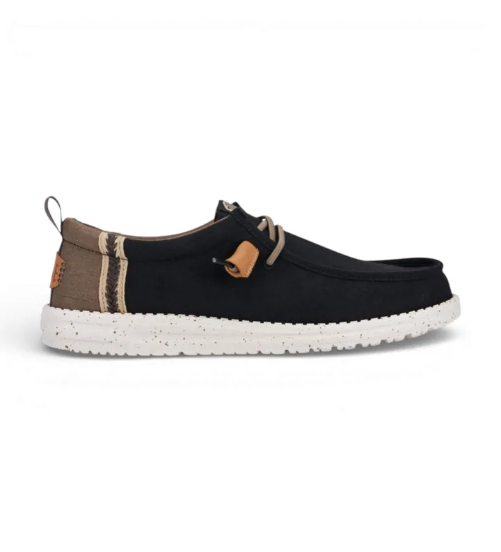 HeyDude para hombre. HD43086 Zapatillas Wally Craft Linen negro (41), Tela, Plano, Cordones, Casual