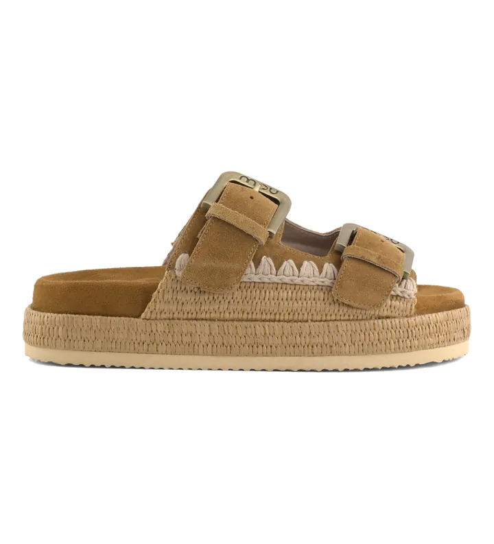 Mou para mujer. MU.SW451014A Sandalias Two-buckle raffia marrón (37), 3 a 5cm, Ante, Ninguno, Casual