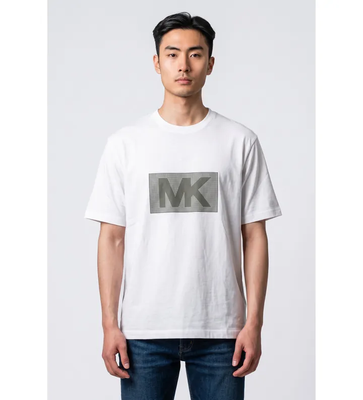 Michael Kors para hombre. CT6531DFV4 Camiseta Dot blanco (L), Casual, Algodón, Manga corta