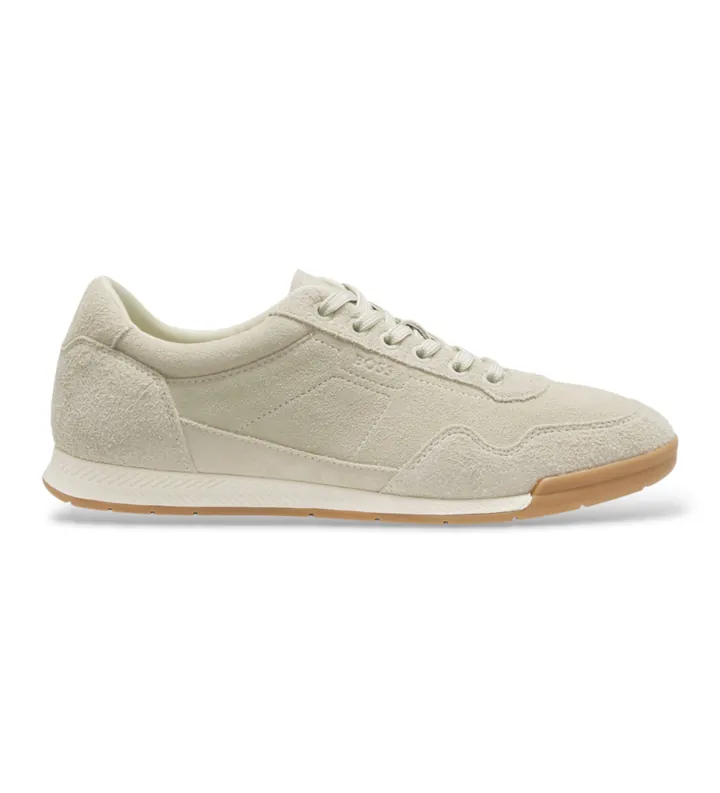 BOSS para hombre. 50563598 Zapatillas de piel Nitan Lowp beige (40), Plano, Ante, Cordones, Casual