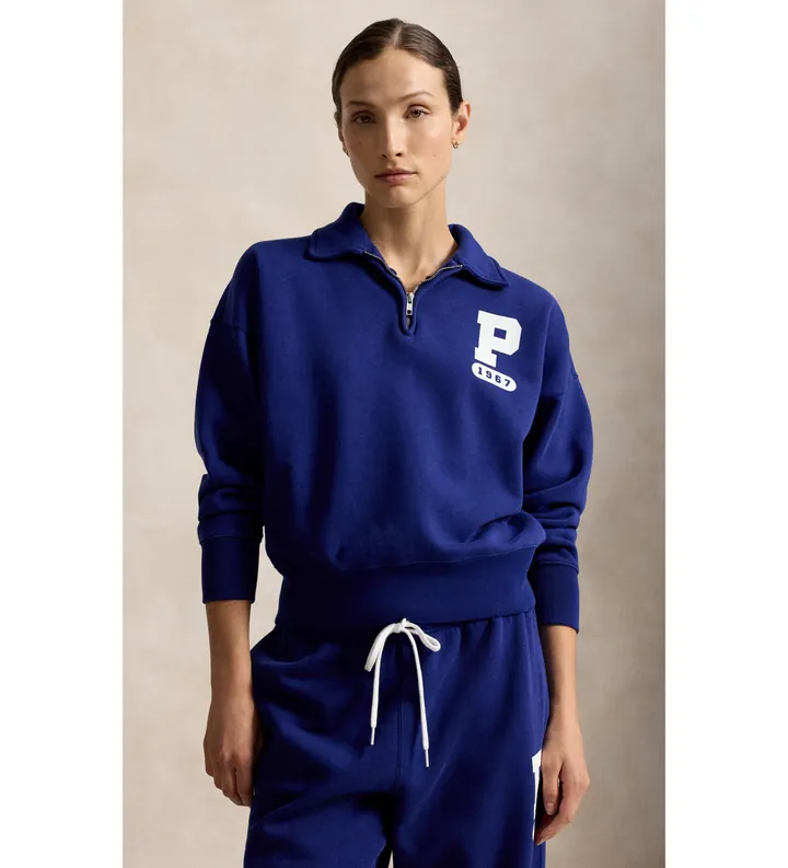 Polo Ralph Lauren para mujer. 211B17801002 Sudadera de felpa con logotipo "P" marino (L), Azul, Casual, Algodón