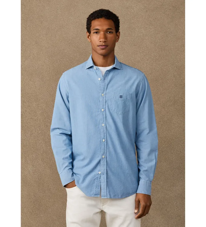 Hackett London para hombre. HM3010769 Camisa Chambray azul (L), Casual, Algodón, Clásico, Manga larga