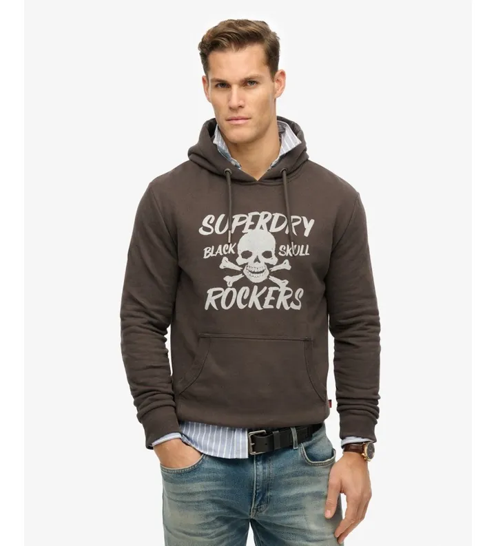 Superdry para hombre. M2014350A Sudadera con capucha Black Skull marrón (L), Casual, Algodón