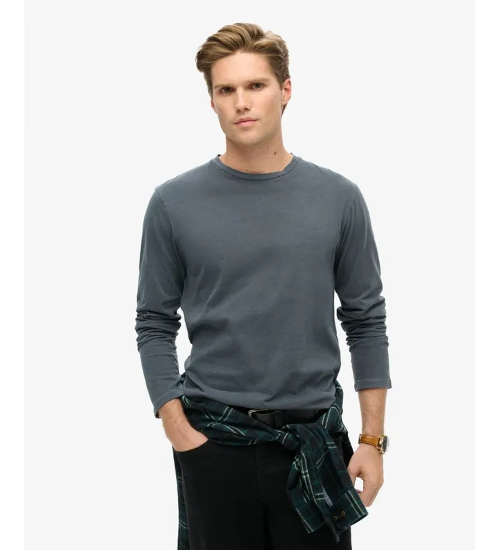 Superdry para hombre. M6010879A Camiseta Classic Essential gris (L), Casual, Algodón, Manga larga
